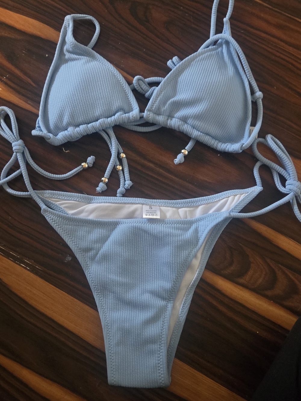 Light Blue Ribbed String Bikini Set